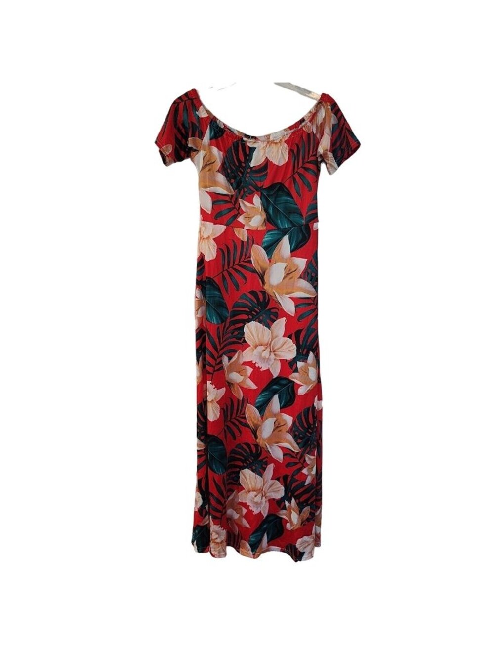 Red Green Floral Swim Cover-up Dress Women Size S Tropical Beach Vacation Summer